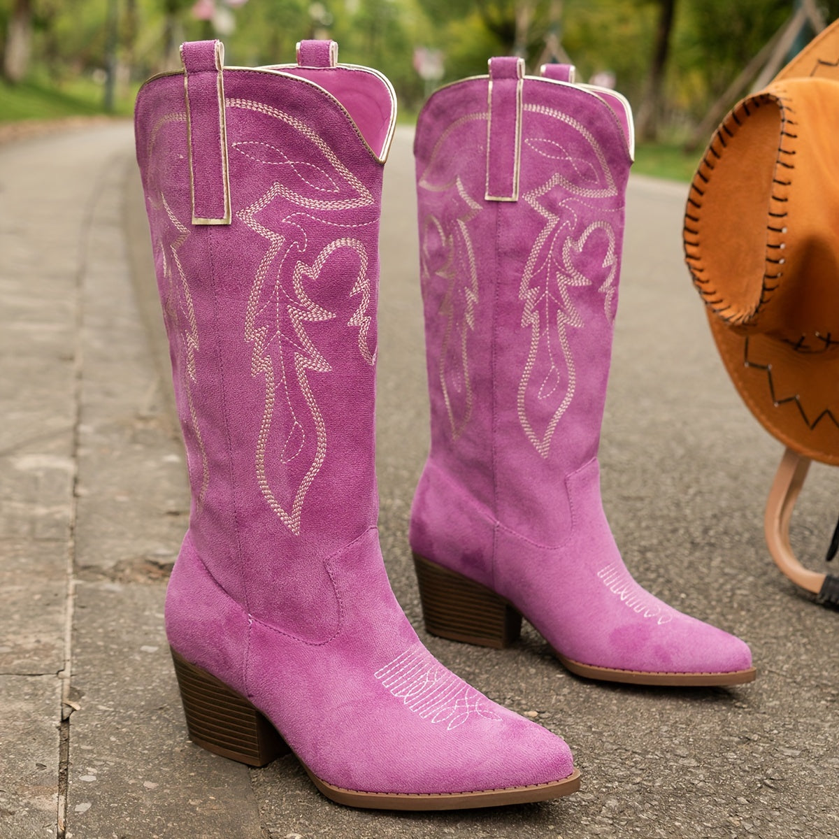 Women's Slouchy Wide Calf Western Cowboy Boots for Weekends – Pink