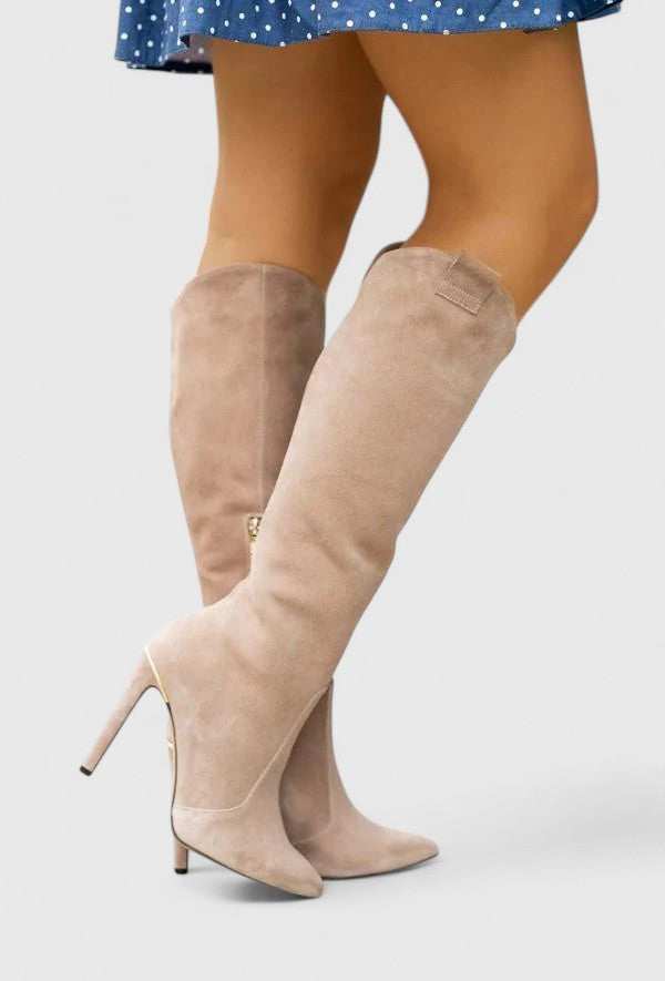 Women's Support Pointed-Toe Boots – Beige Suede