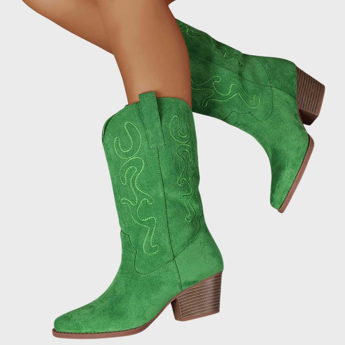 Women's Wide Calf Easy-On Western Cowboy Boots for Weekends – Dark Green
