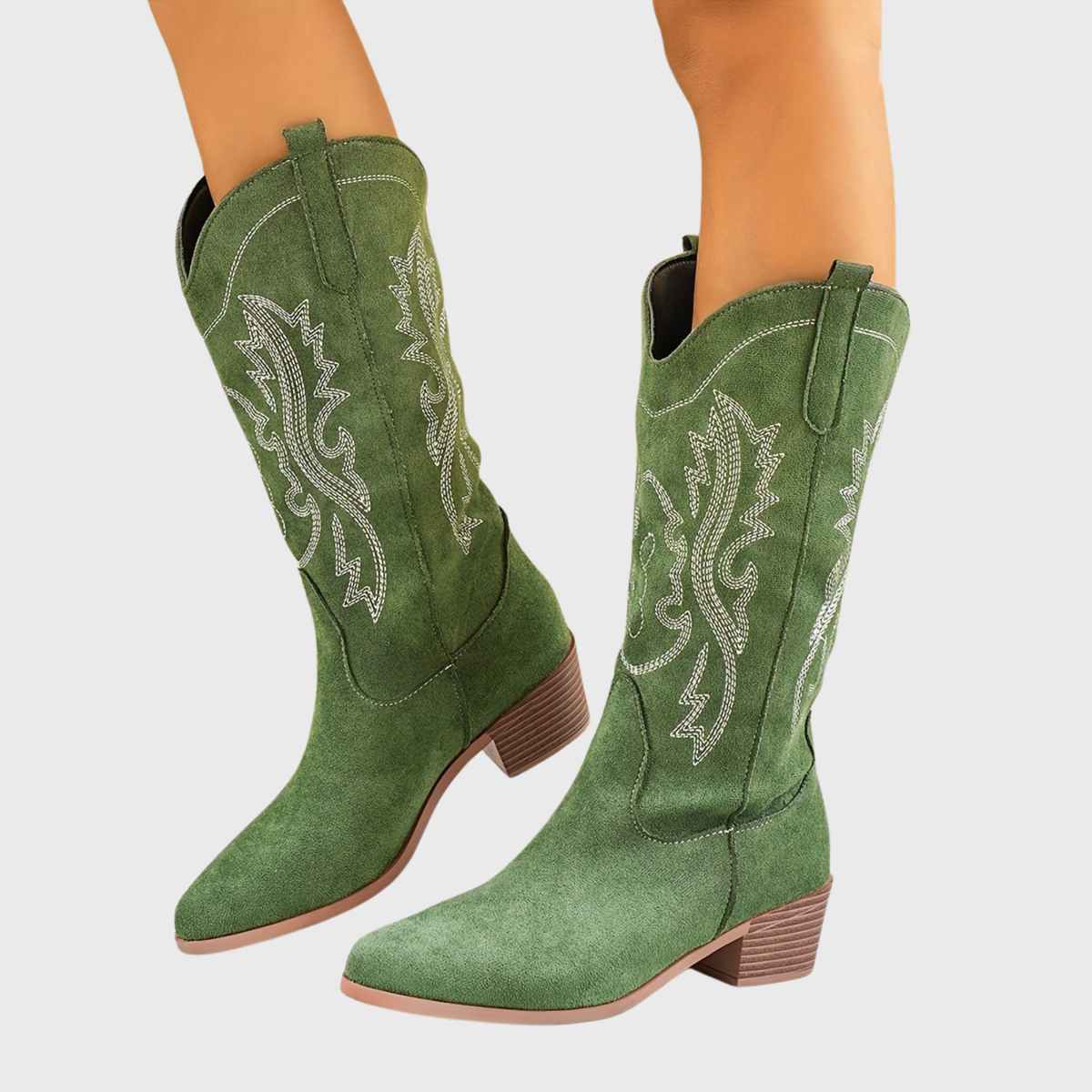 Women's Sepia Wide Calf Western Cowboy Boots for Weekends – Green