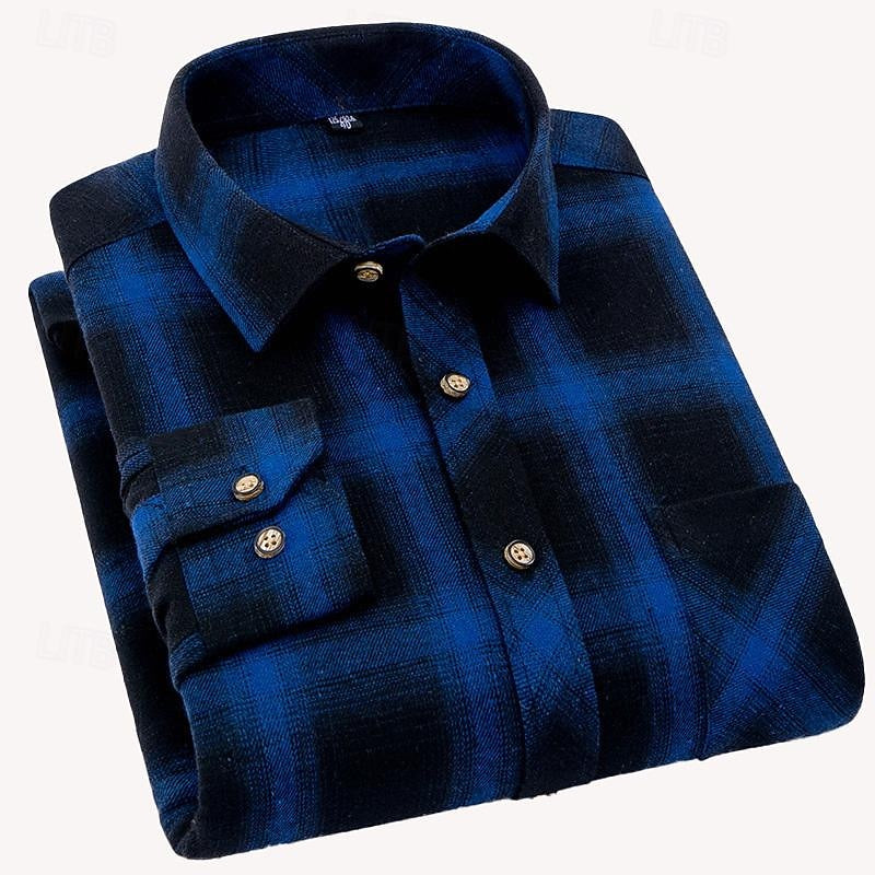 Men's Plaid Check Button-Up Overshirt for Layering – Blue