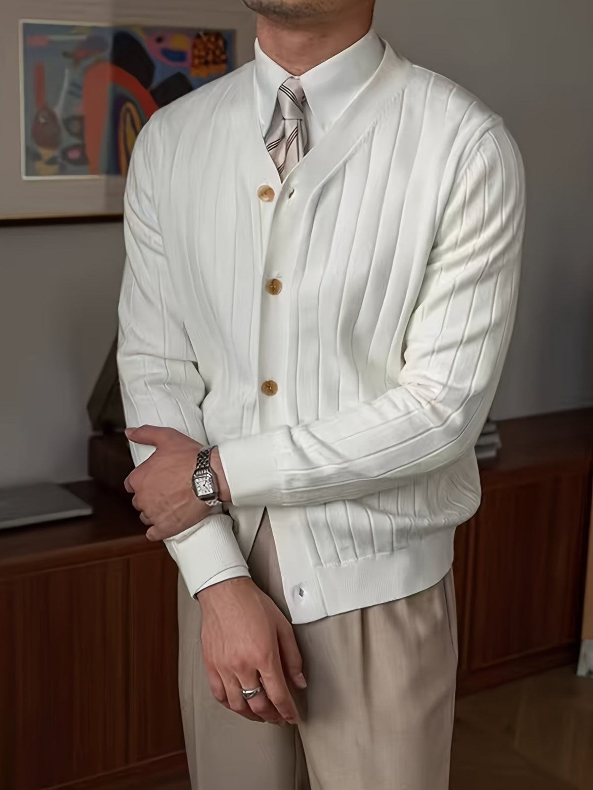 Men's Rib-Knit Button-Up Knit Cardigan Pullover – view 4