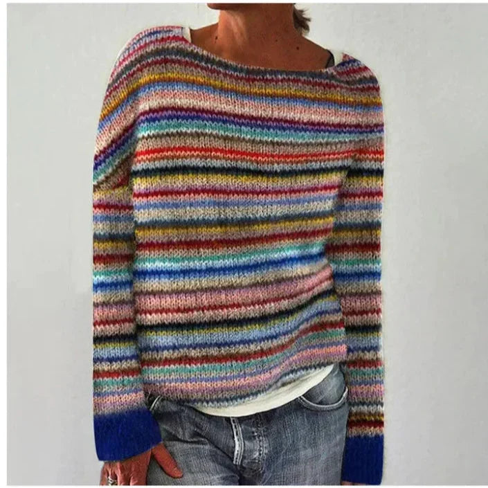 Women's Stripe-Detail Crewneck Rib-Knit Pullover – Multicolor