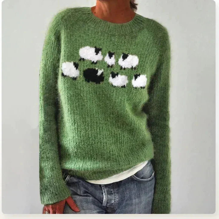 Women's Stripe-Detail Crewneck Rib-Knit Pullover – Green