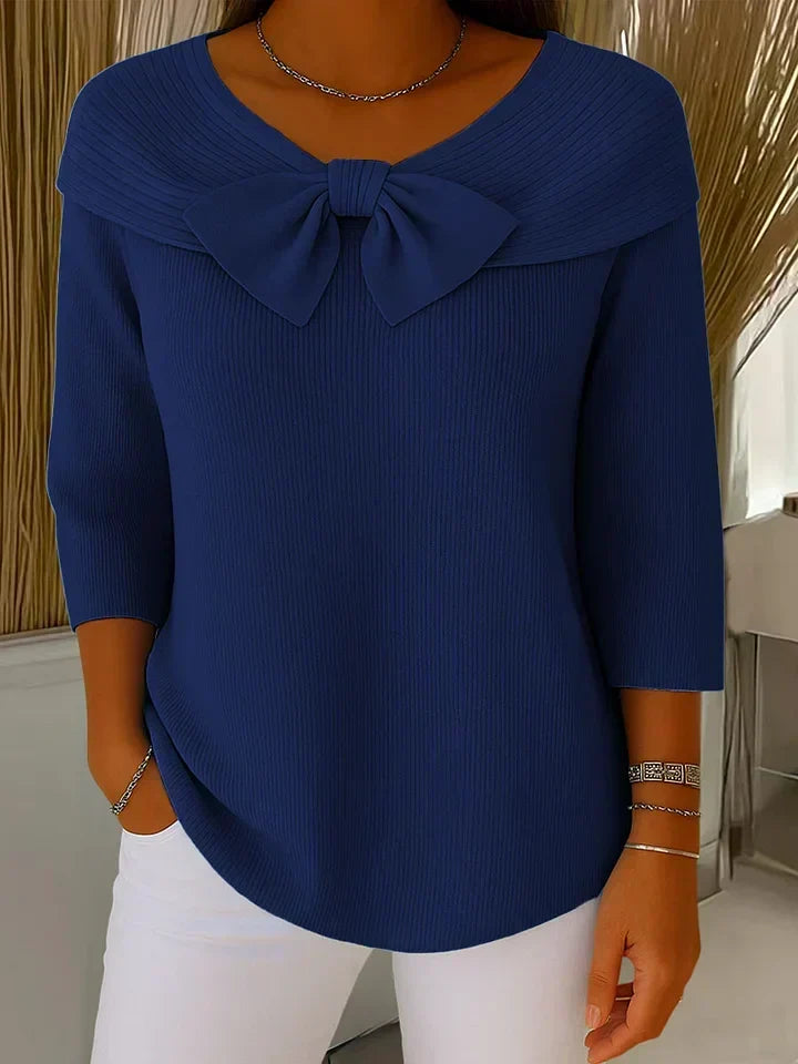 Women's Bow Detail Tailored Knit Pullover – Dark Blue