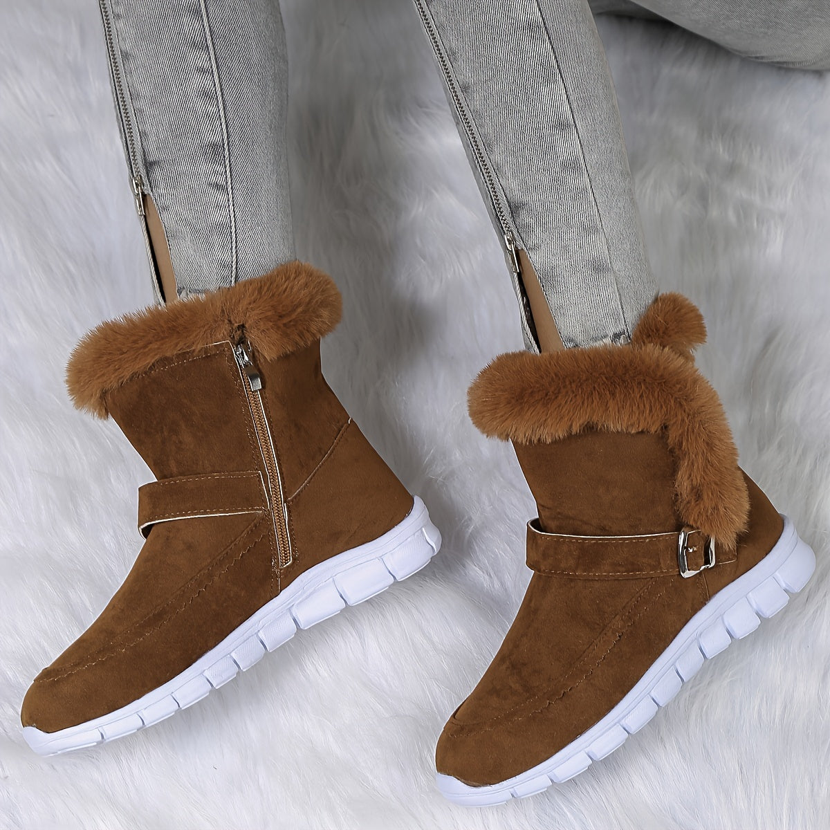 Women's Plush-Lined Buckle-Detail Booties – view 6