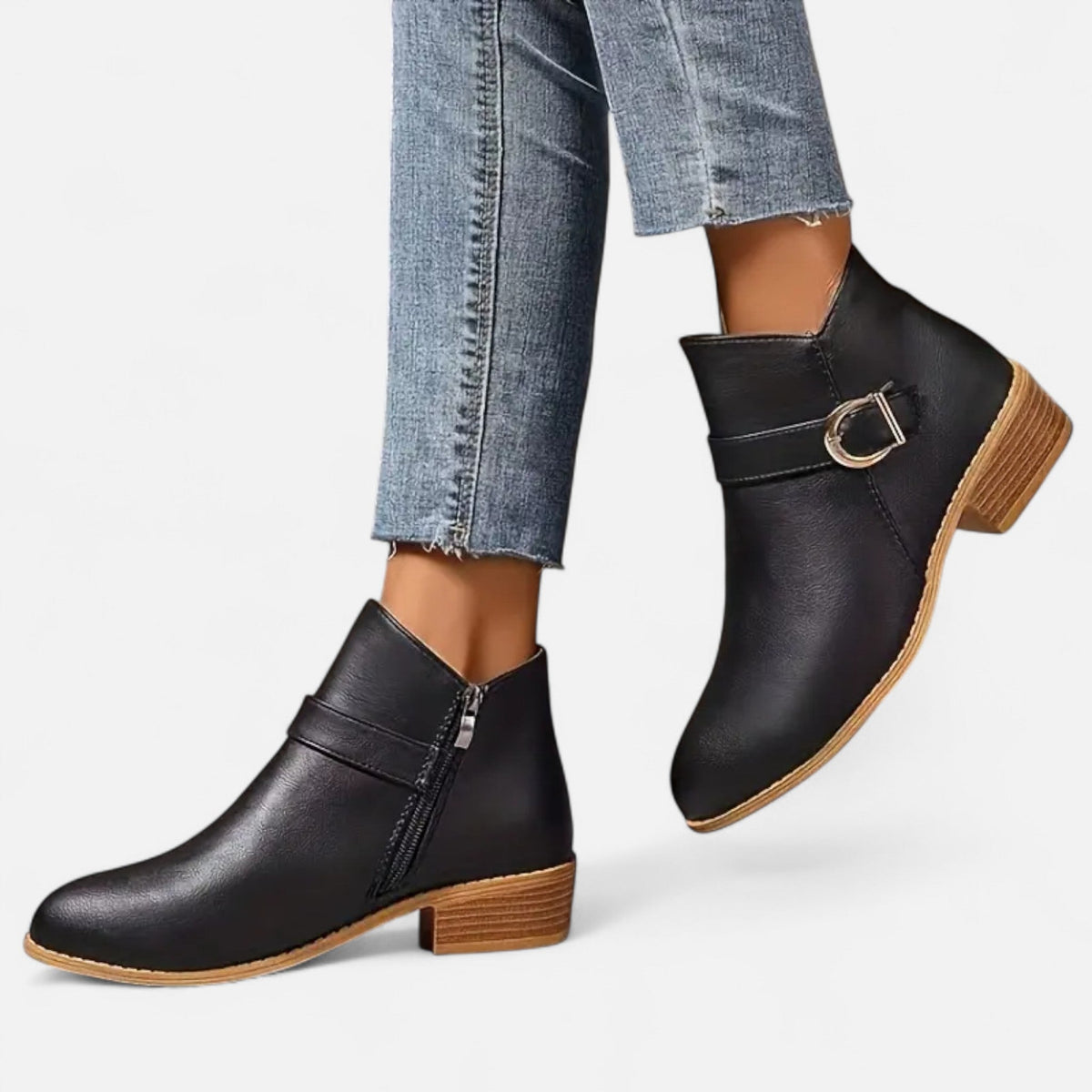 Women's Pointed-Toe Booties with Buckle Detail – view 6