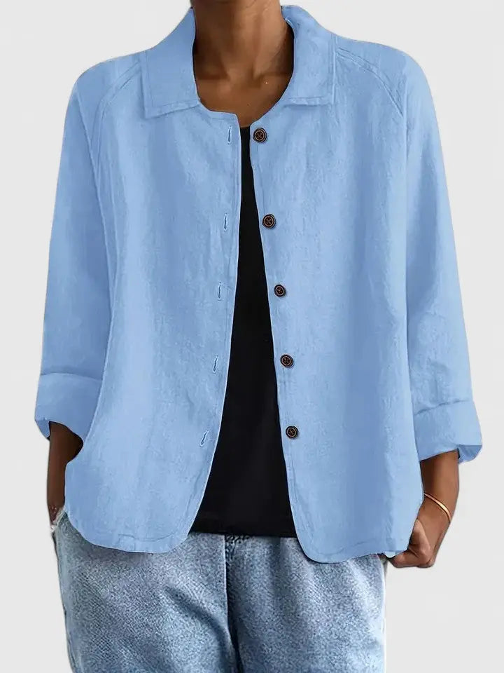 Women's Button-Front Cotton Shirt Jacket – Light Blue