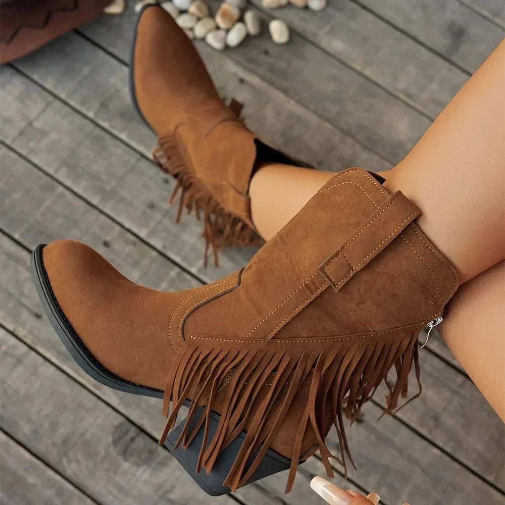 Women's Studded Wide Calf Fringe Cowboy Boots with Western – view 1
