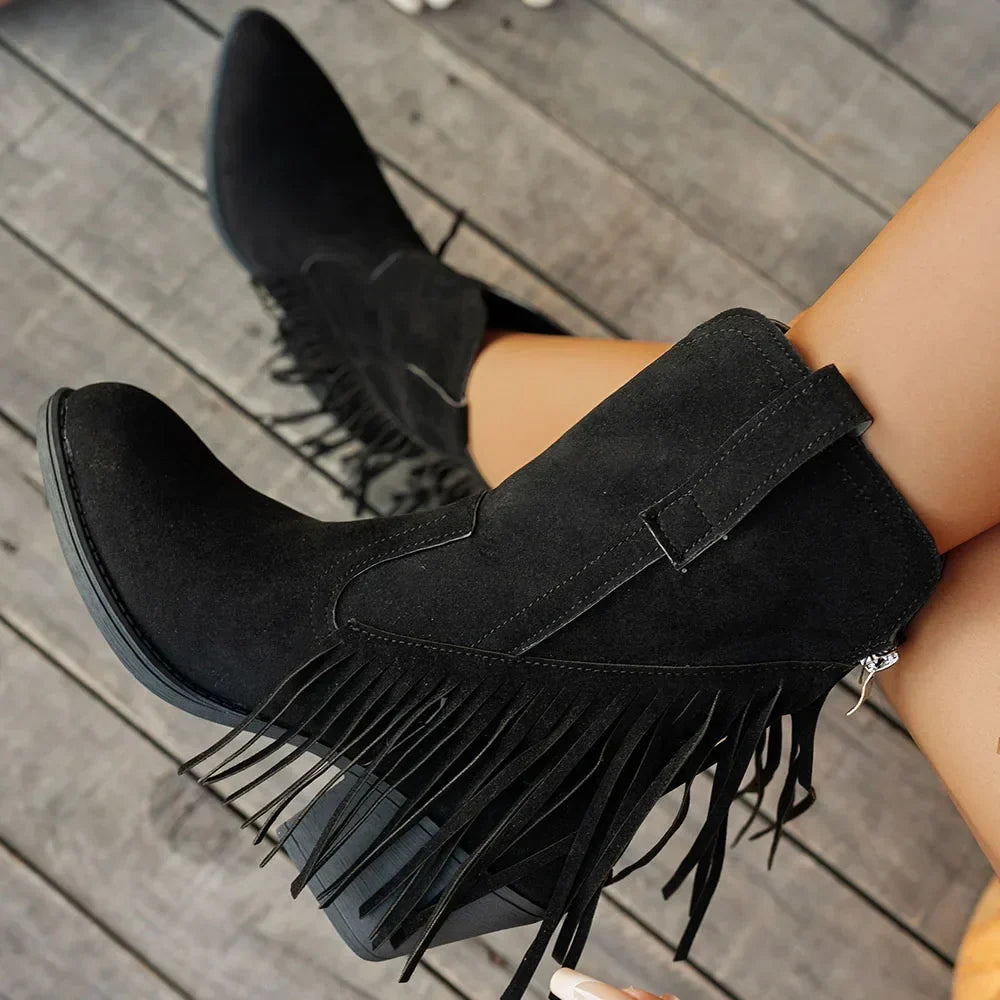 Women's Studded Wide Calf Fringe Cowboy Boots with Western – view 6