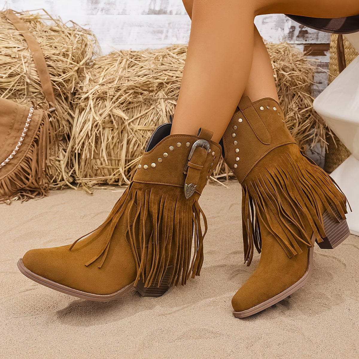Women's Wide Calf Western Fringe Boots for Walking – view 2
