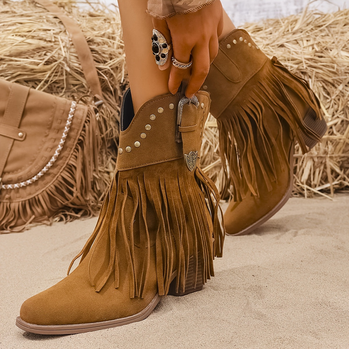Women's Wide Calf Western Fringe Boots for Walking – view 3