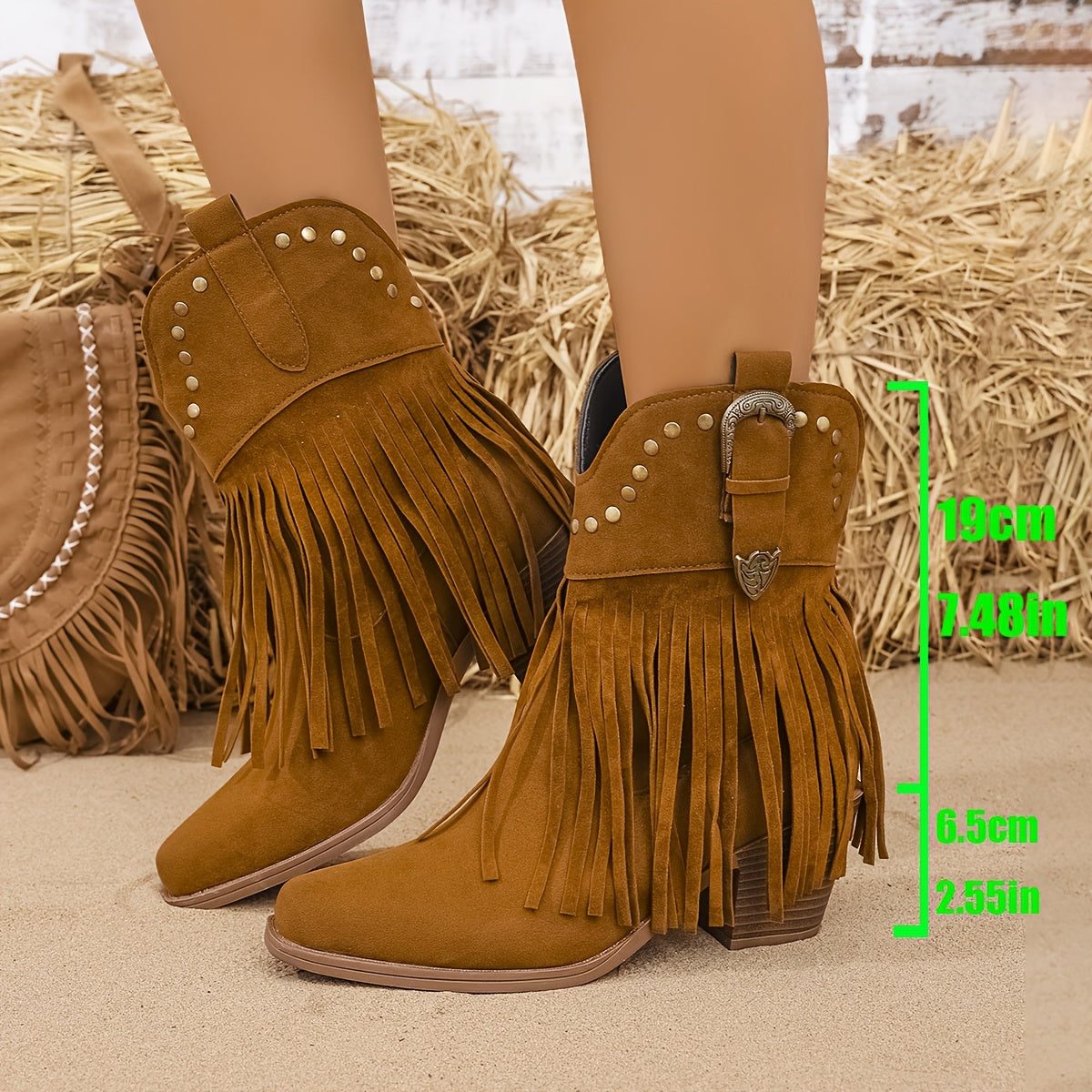 Women's Wide Calf Western Fringe Boots for Walking – view 6