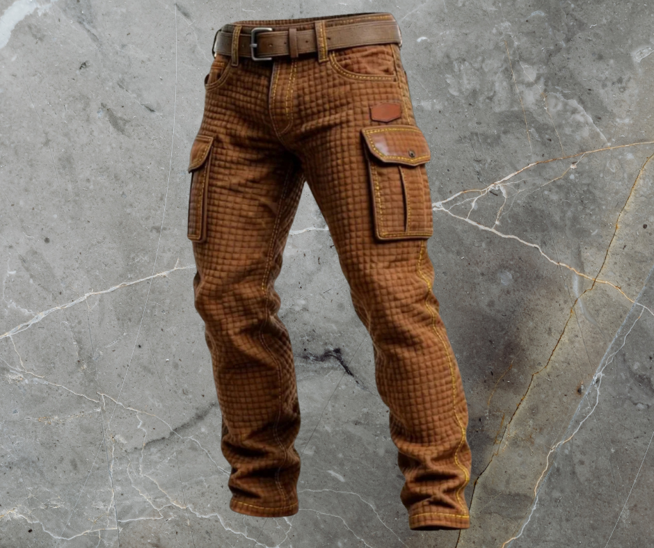 Men's Padded Texture Slim-Cut Fit Cargo Trousers – Dark Brown
