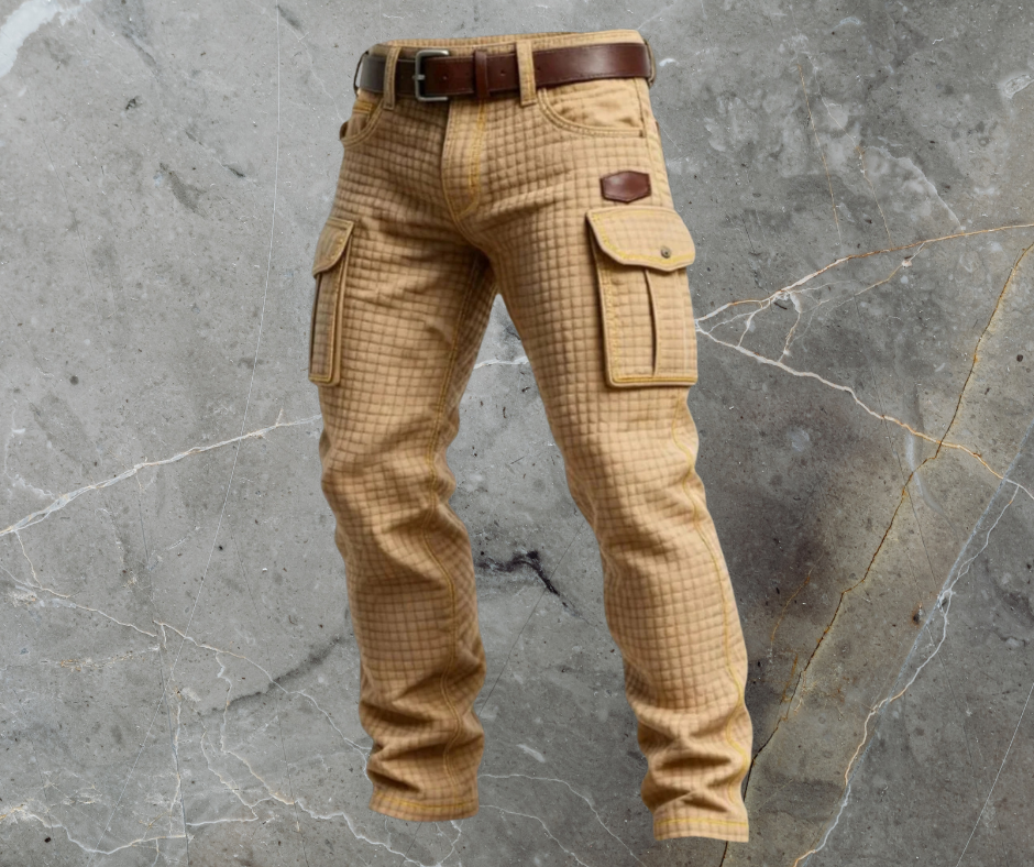 Men's Padded Texture Slim-Cut Fit Cargo Trousers – Beige