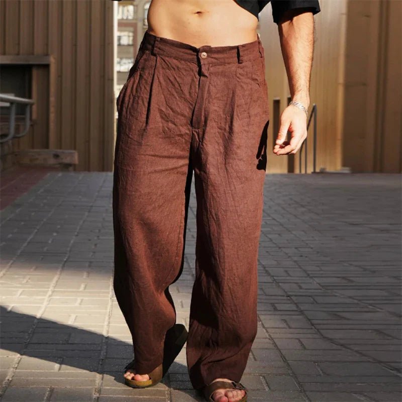 Men's Pleat-Detail Wide-Cut Relaxed-Fit Pants – Dark Brown