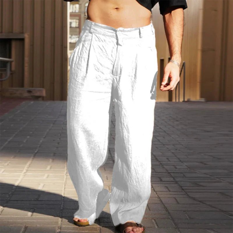 Men's Pleat-Detail Wide-Cut Relaxed-Fit Pants – White