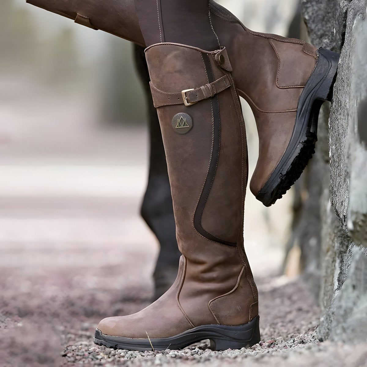 Women's Leather Knee High Riding Boots for Walking – Dark Brown