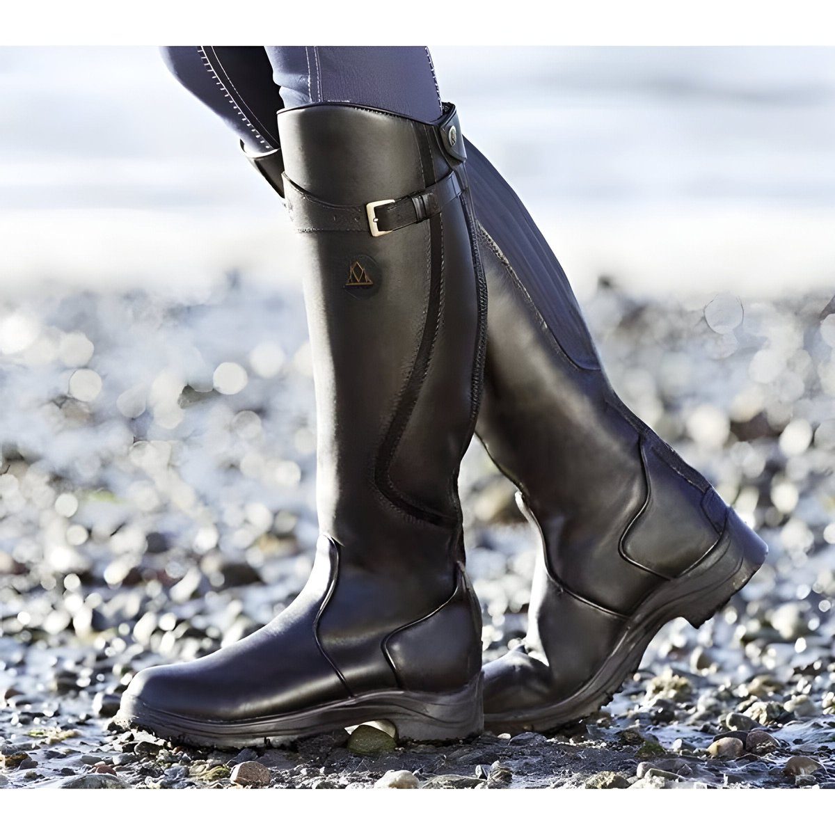 Women's Leather Knee High Riding Boots for Walking – Black