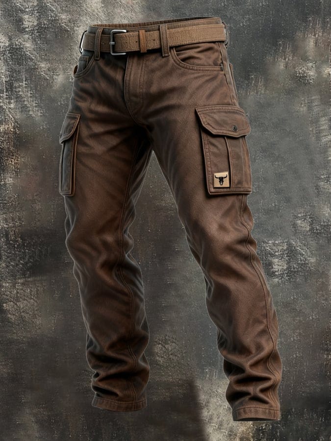 Men's Narrow-Cut Fit Slim-Tapered Utility Cargo Trousers – Brown