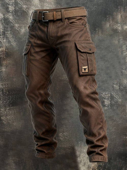 Men's Narrow-Cut Fit Slim-Tapered Utility Cargo Trousers – Brown