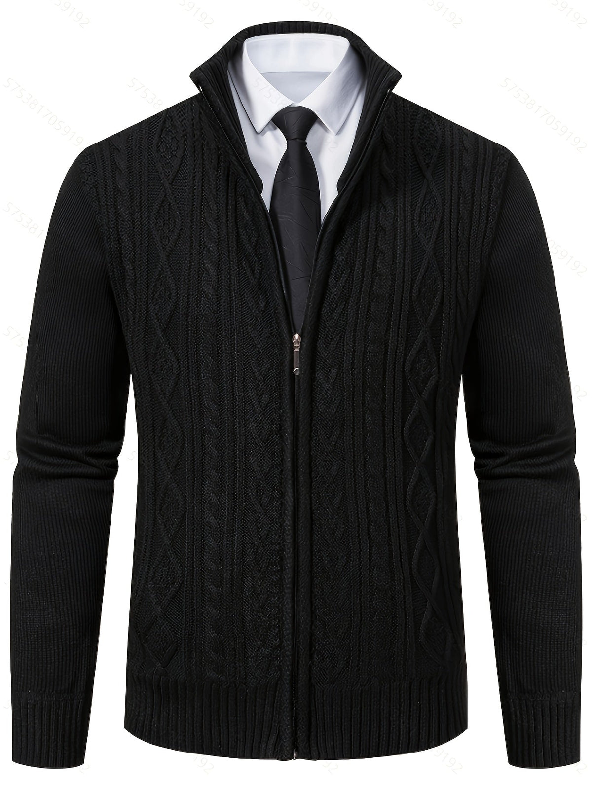 Men's Cable-Stitch Stand Collar Zip-Front Knit Cardigan – view 5
