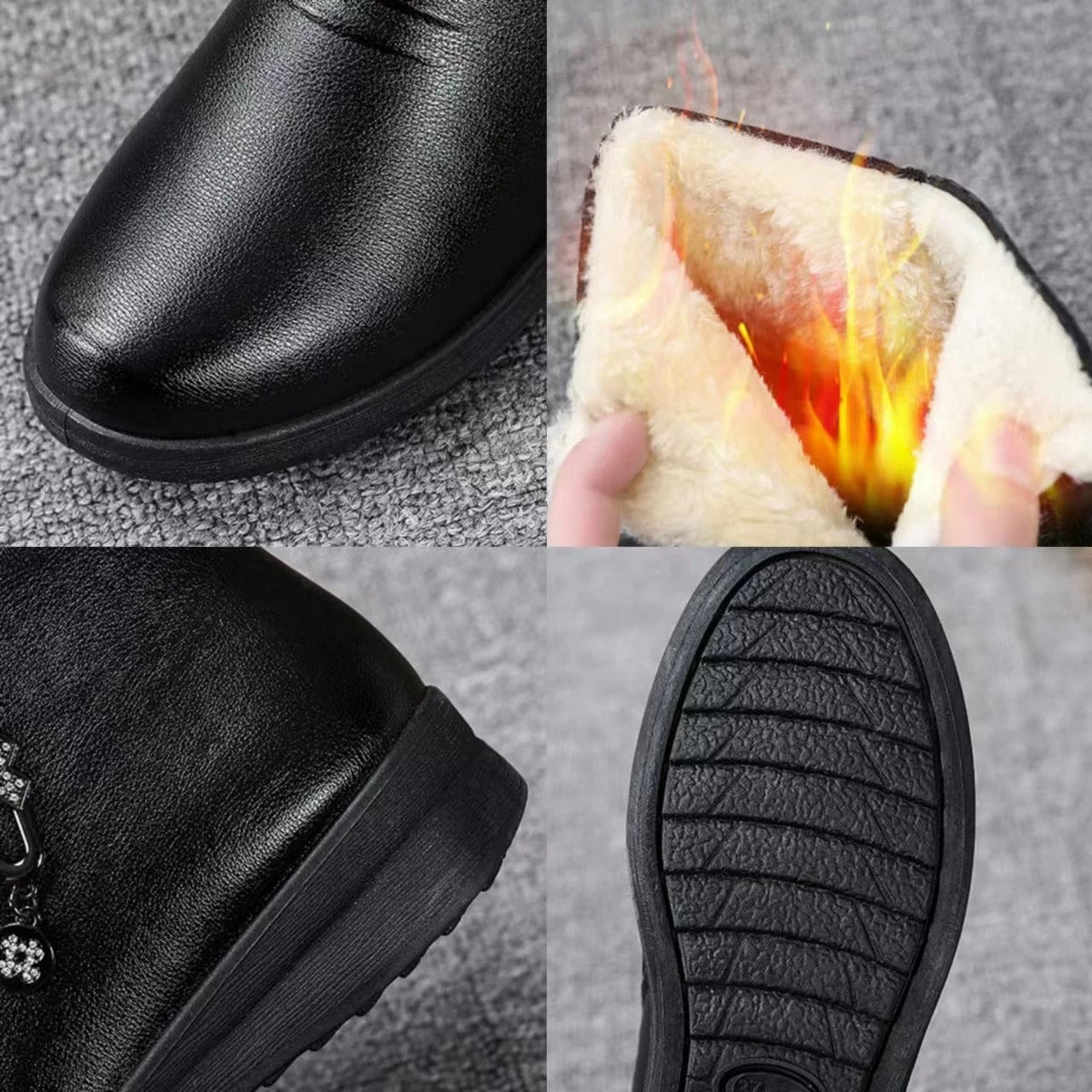 Women's Fur-Trimmed Cold-Weather Booties with Side Zip – Black