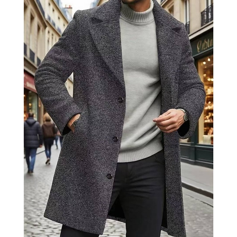 Men's Timeless Long Overcoat with Roomy Pockets – Dark Gray