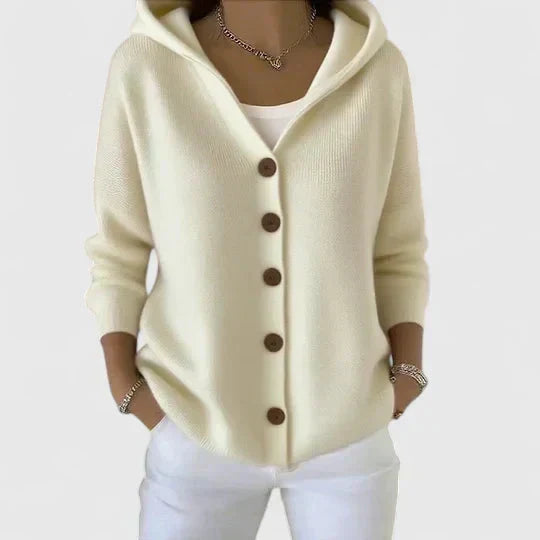 Women's Hood-Detail Button-Up Knit Cardigan – Beige