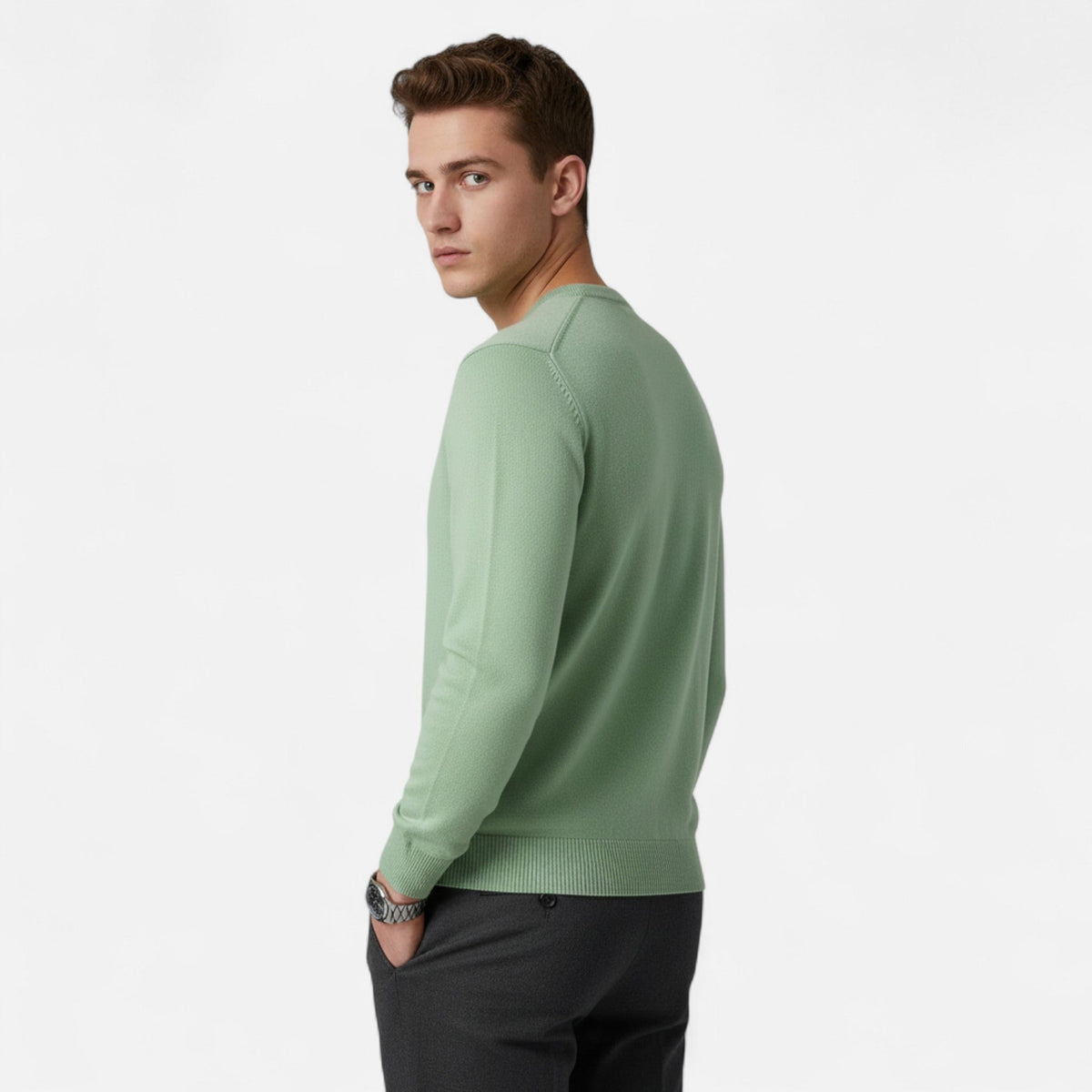 Men's Slim-Cut Round Neck Rib-Knit Pullover – view 3
