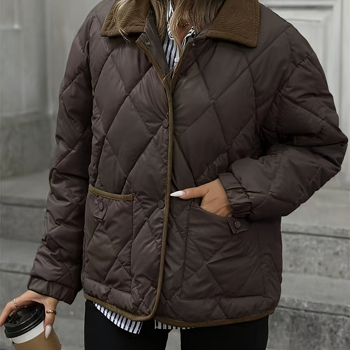 Women's Diamond-Quilted Jacket – Coffee Brown