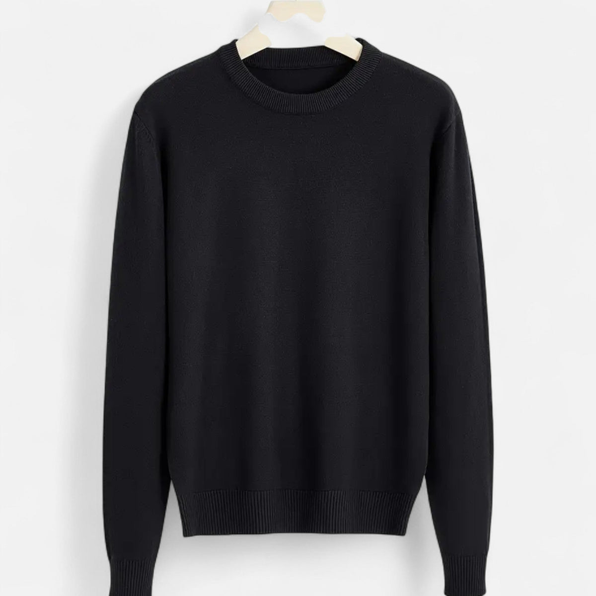 Men's Slim-Cut Round Neck Rib-Knit Pullover – Black