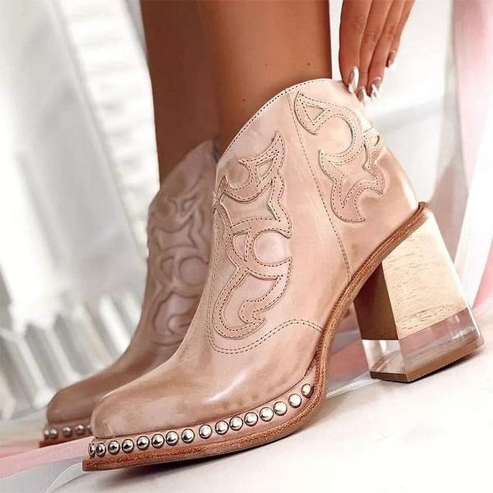 Women's Leather-Look Western Boots – Pink