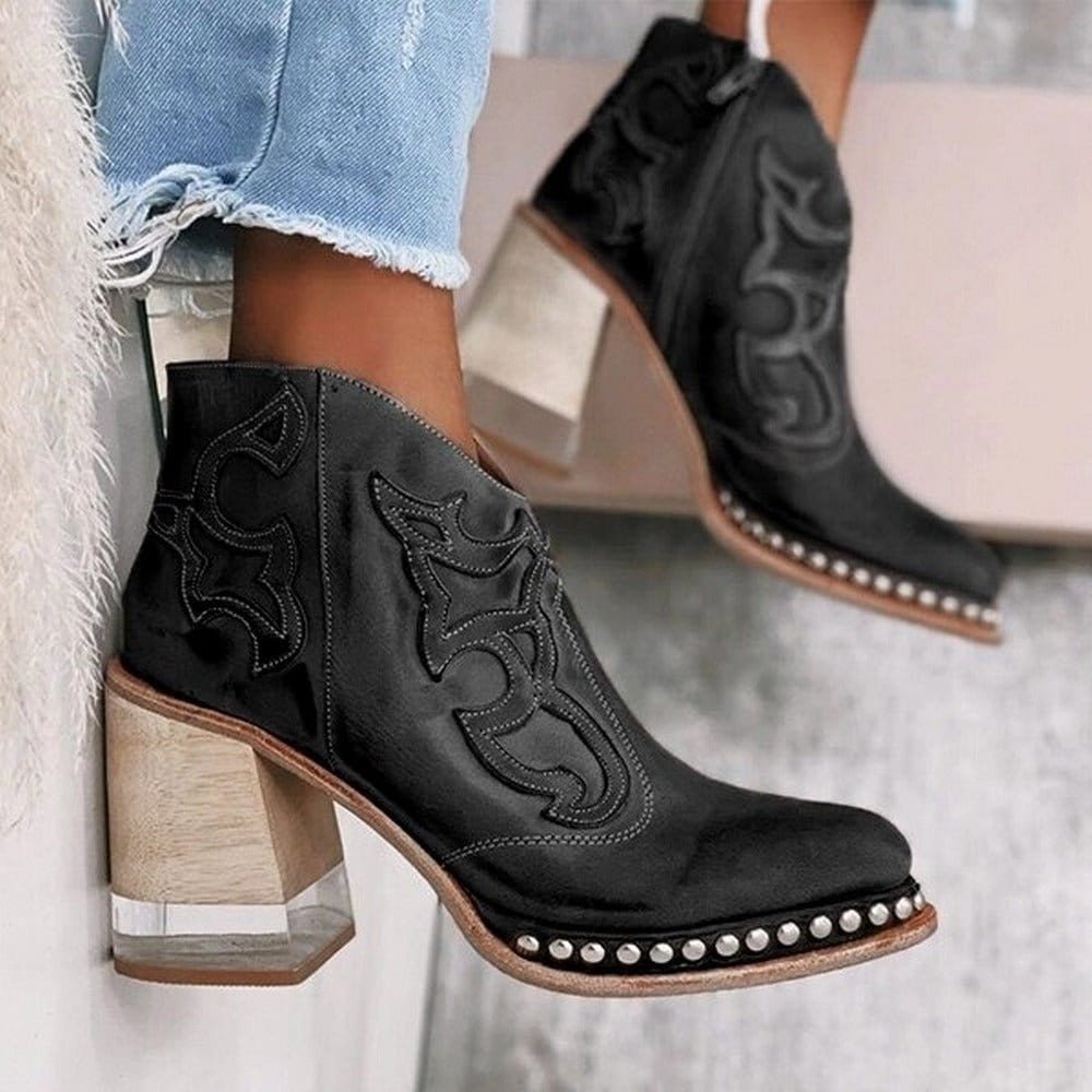 Women's Leather-Look Western Boots – Black