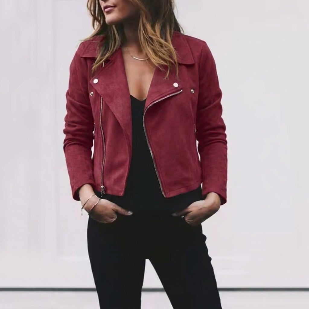 Women's Suede-Finish Crop-Length Jacket with Lapel Collar – view 5