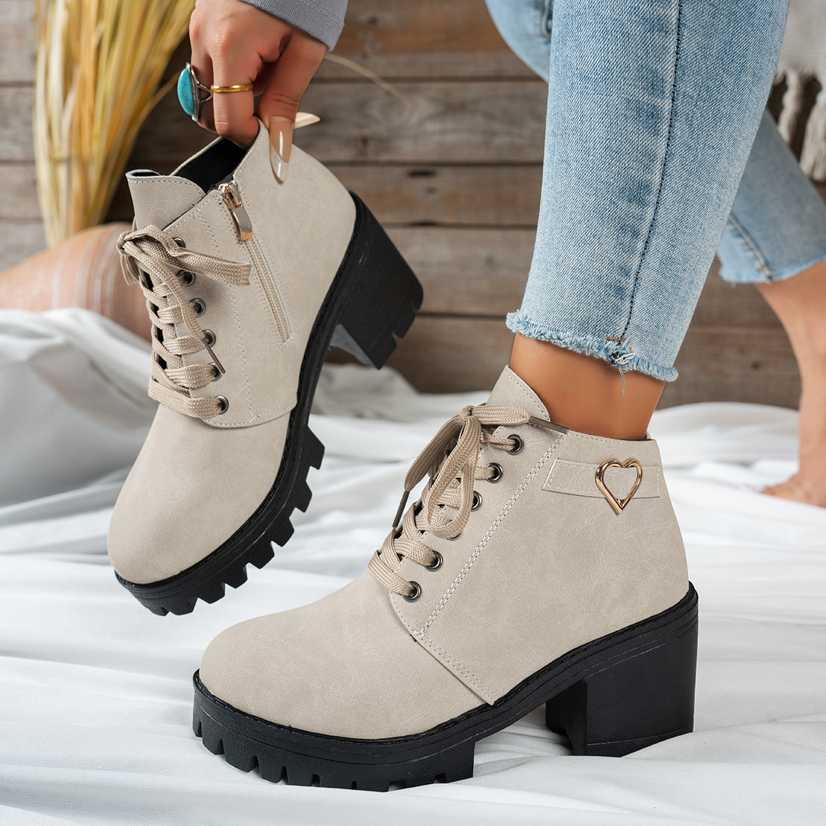 Women's Tie-Front Booties with Block Heel – view 2