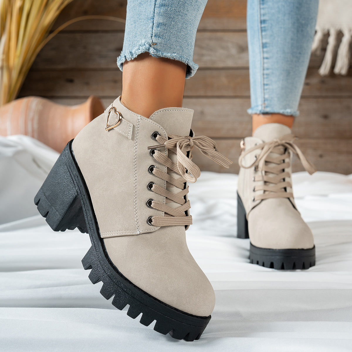 Women's Tie-Front Booties with Block Heel – view 3