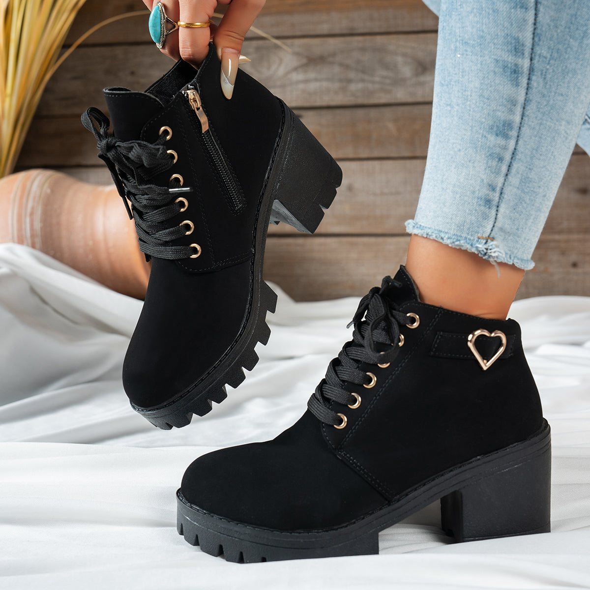 Women's Tie-Front Booties with Block Heel – view 4