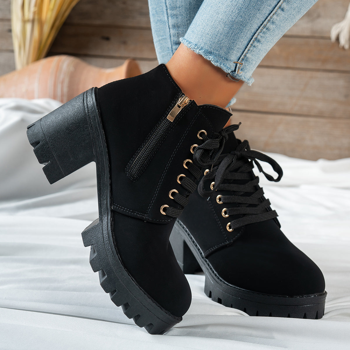 Women's Tie-Front Booties with Block Heel – view 5
