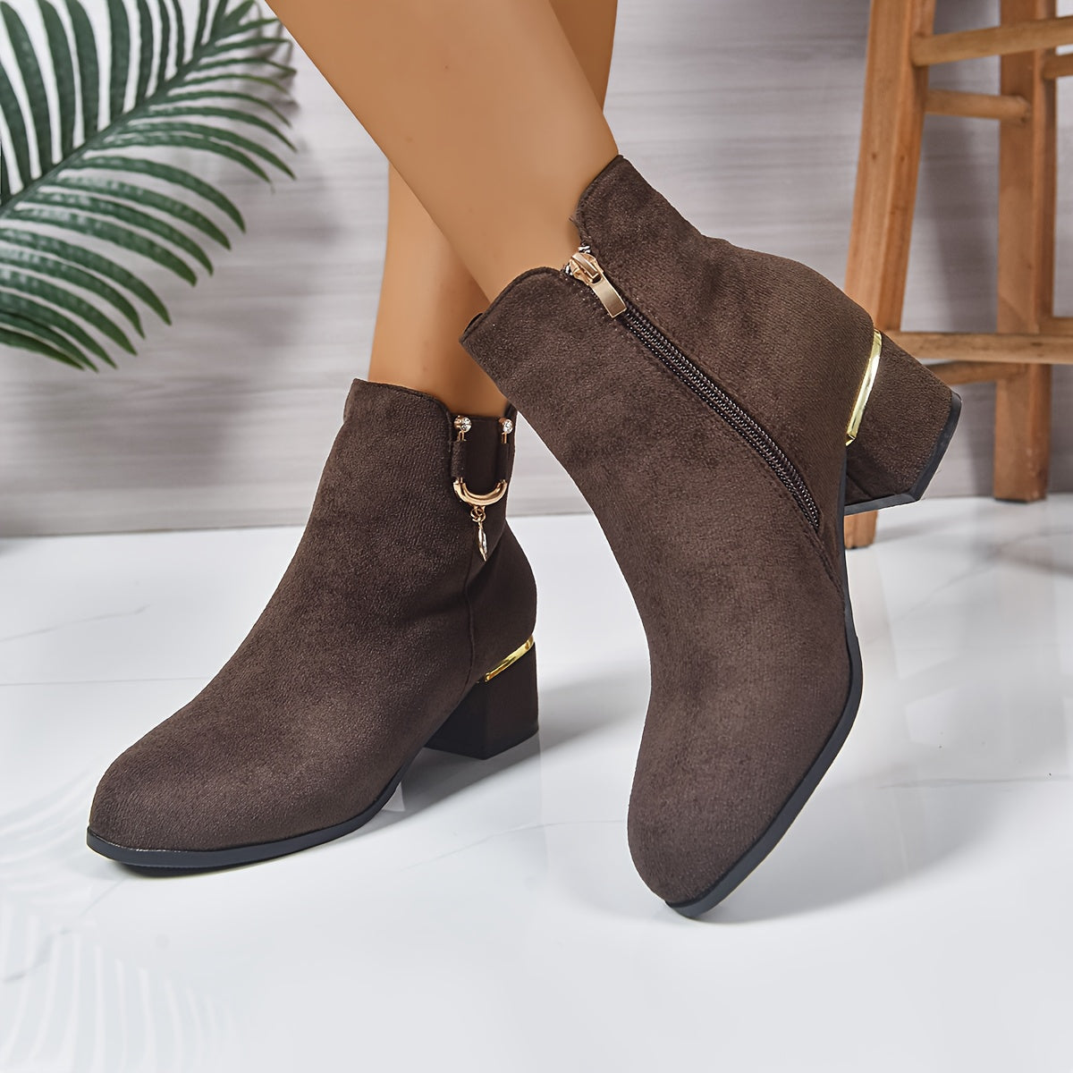 Women's Suede-Finish Chelsea Booties with Block Heel – view 1