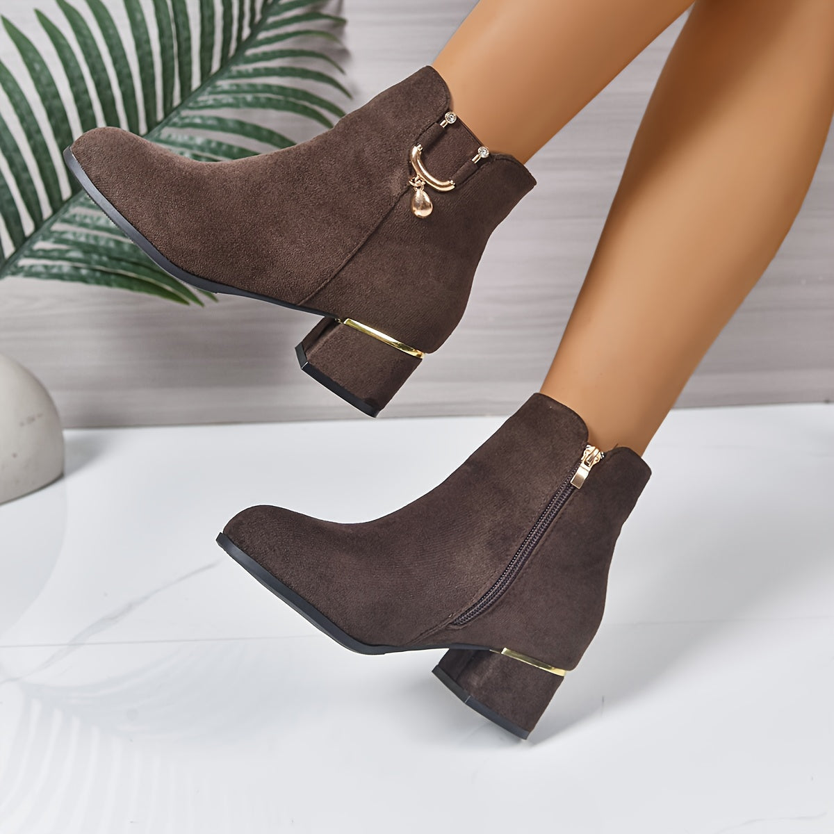 Women's Suede-Finish Chelsea Booties with Block Heel – view 2