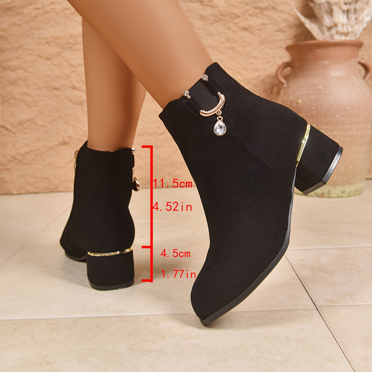 Women's Suede-Finish Chelsea Booties with Block Heel – view 3