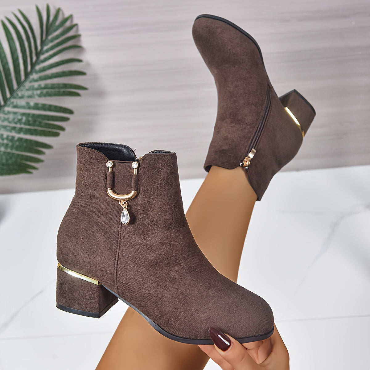 Women's Suede-Finish Chelsea Booties with Block Heel – view 4