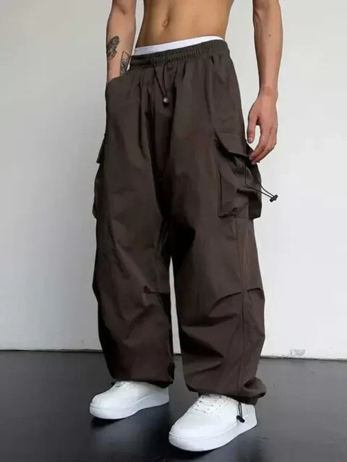 Men's Wide-Cut Cargo Pants – Dark Brown