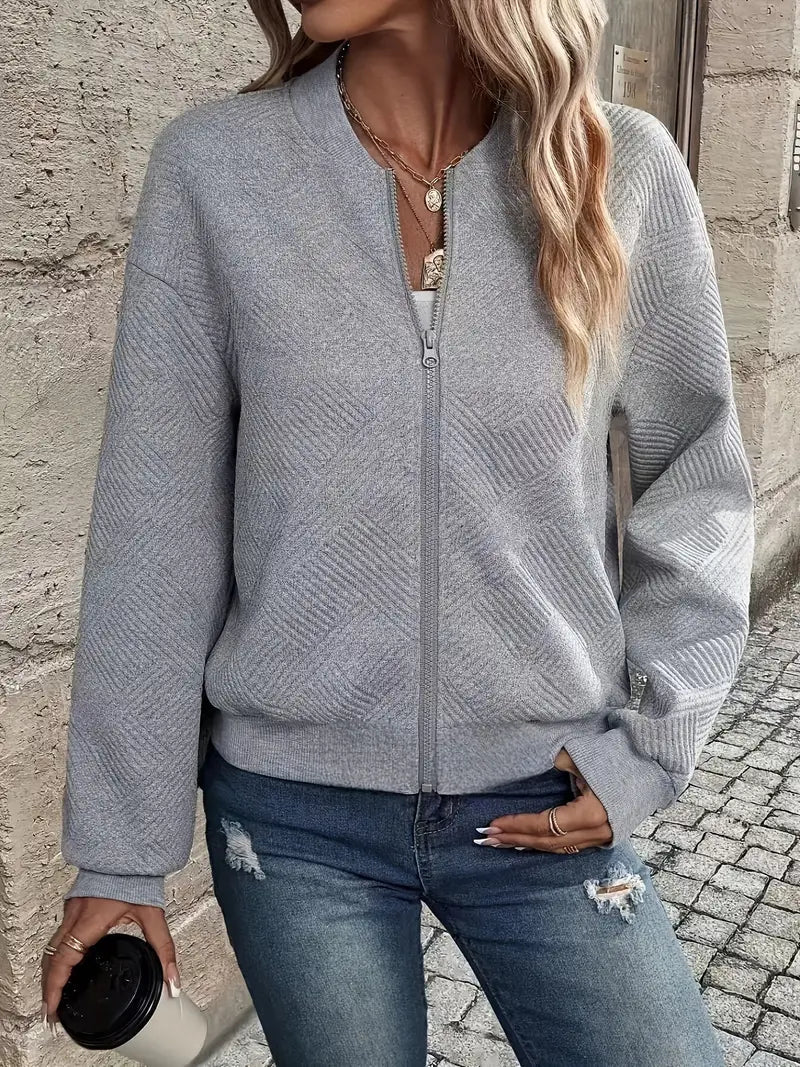 Women's Textured Zip-Front Relaxed-Fit Knit Cardigan – view 9
