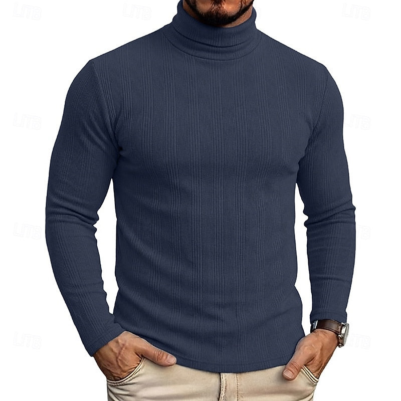 Men's Rib-Knit Texture Slim-Cut Fit Roll-Neck Knit Pullover – Royal Blue