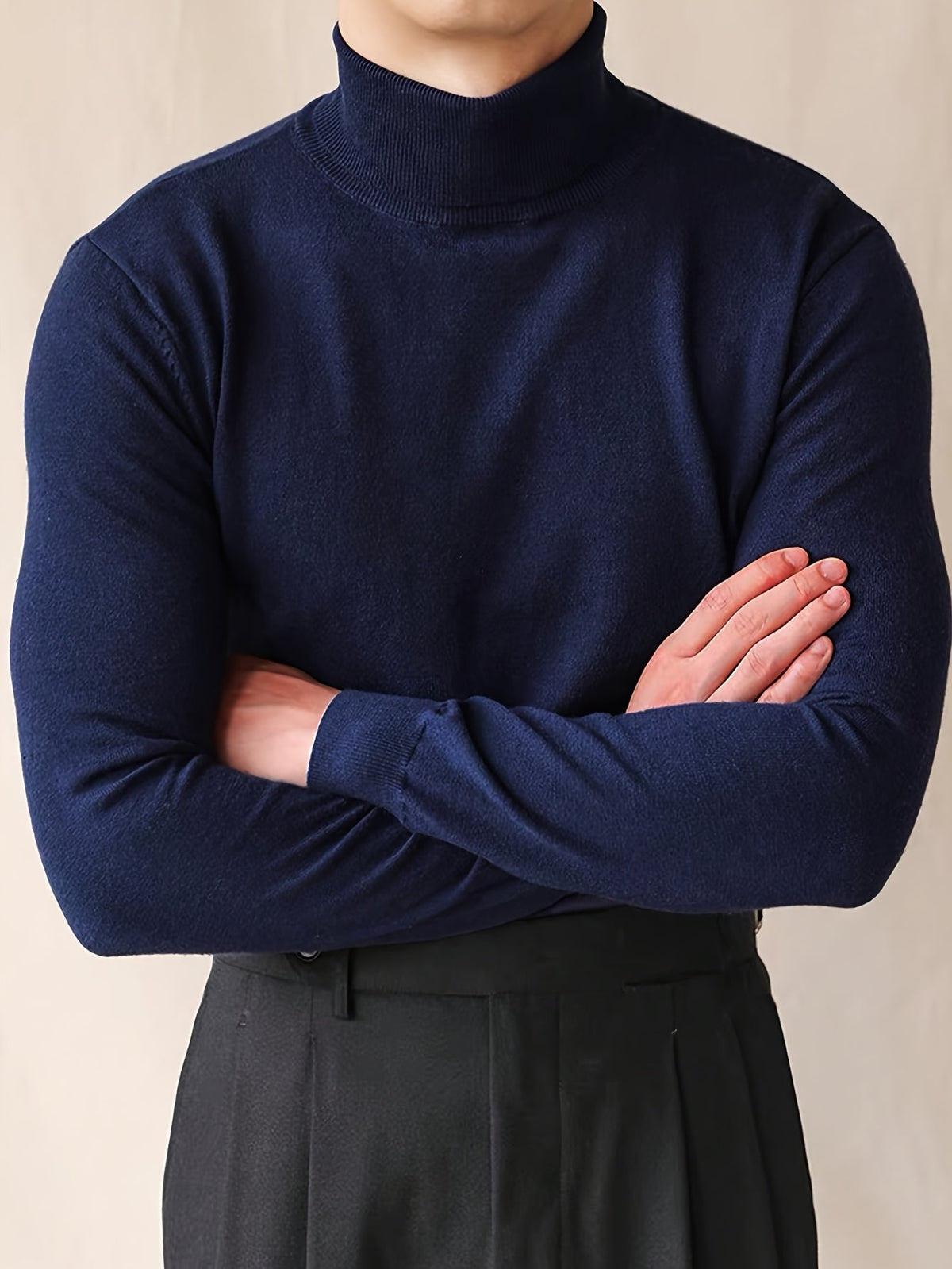 Men's High Neck Fitted Roll-Neck Knit Pullover – view 3