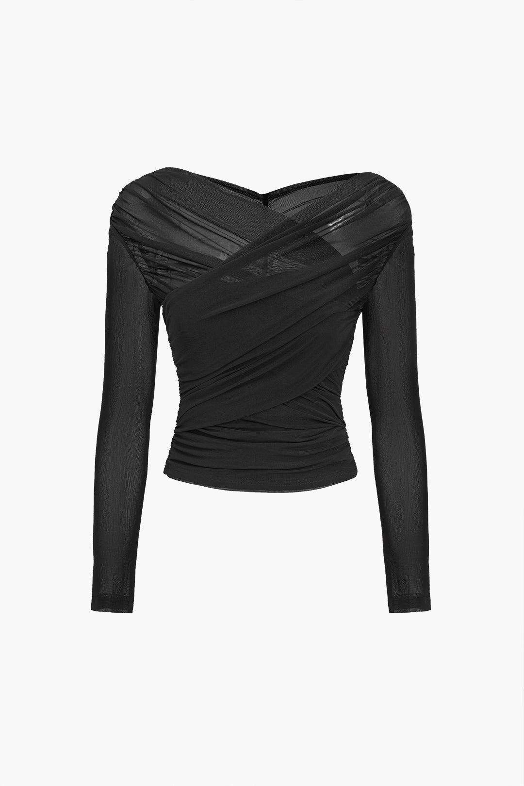 Women's Mesh-Panel Wrap-Style Top – Black