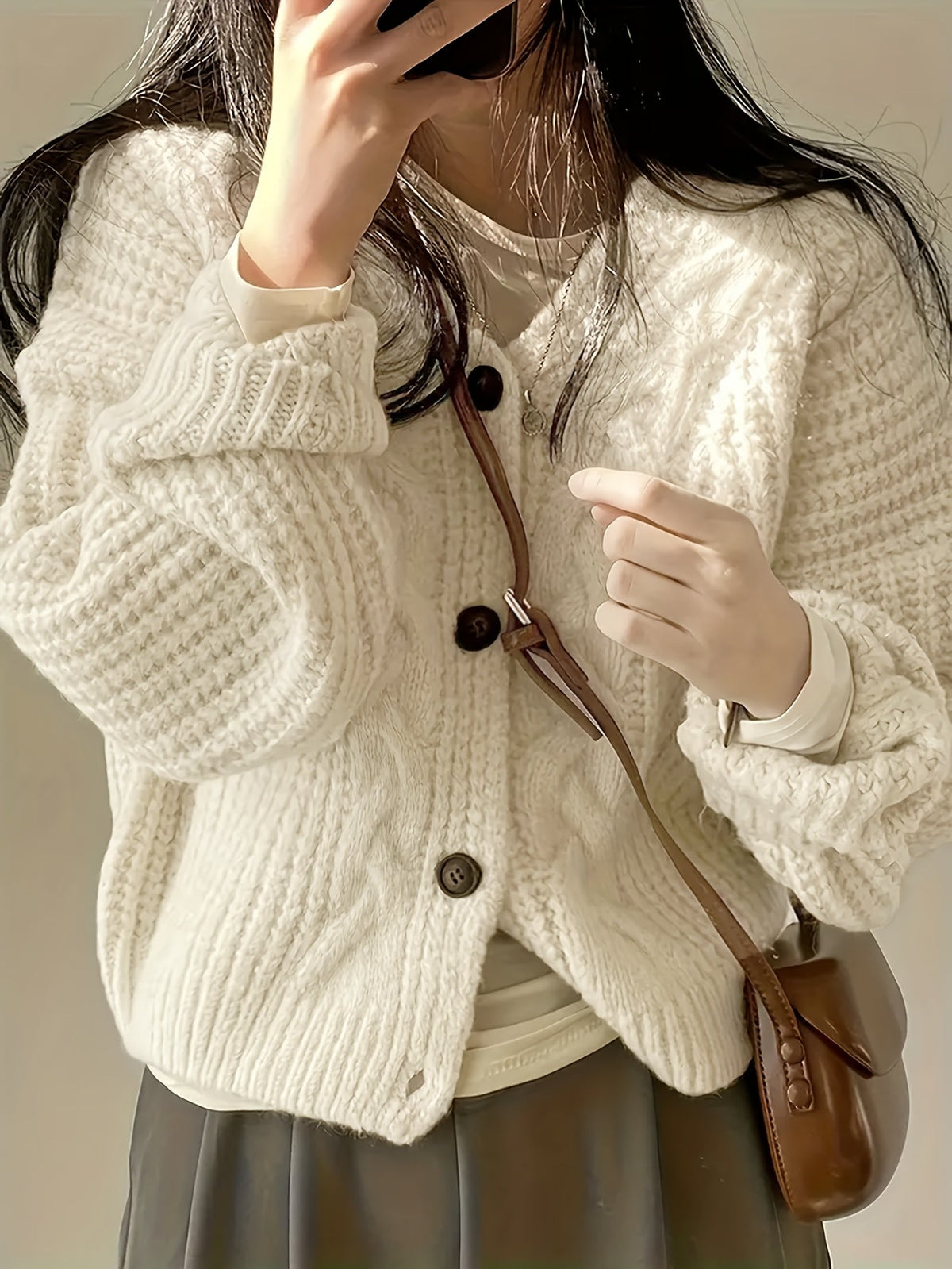 Women's Cable-Stitch Button Front Knit Cardigan – view 5