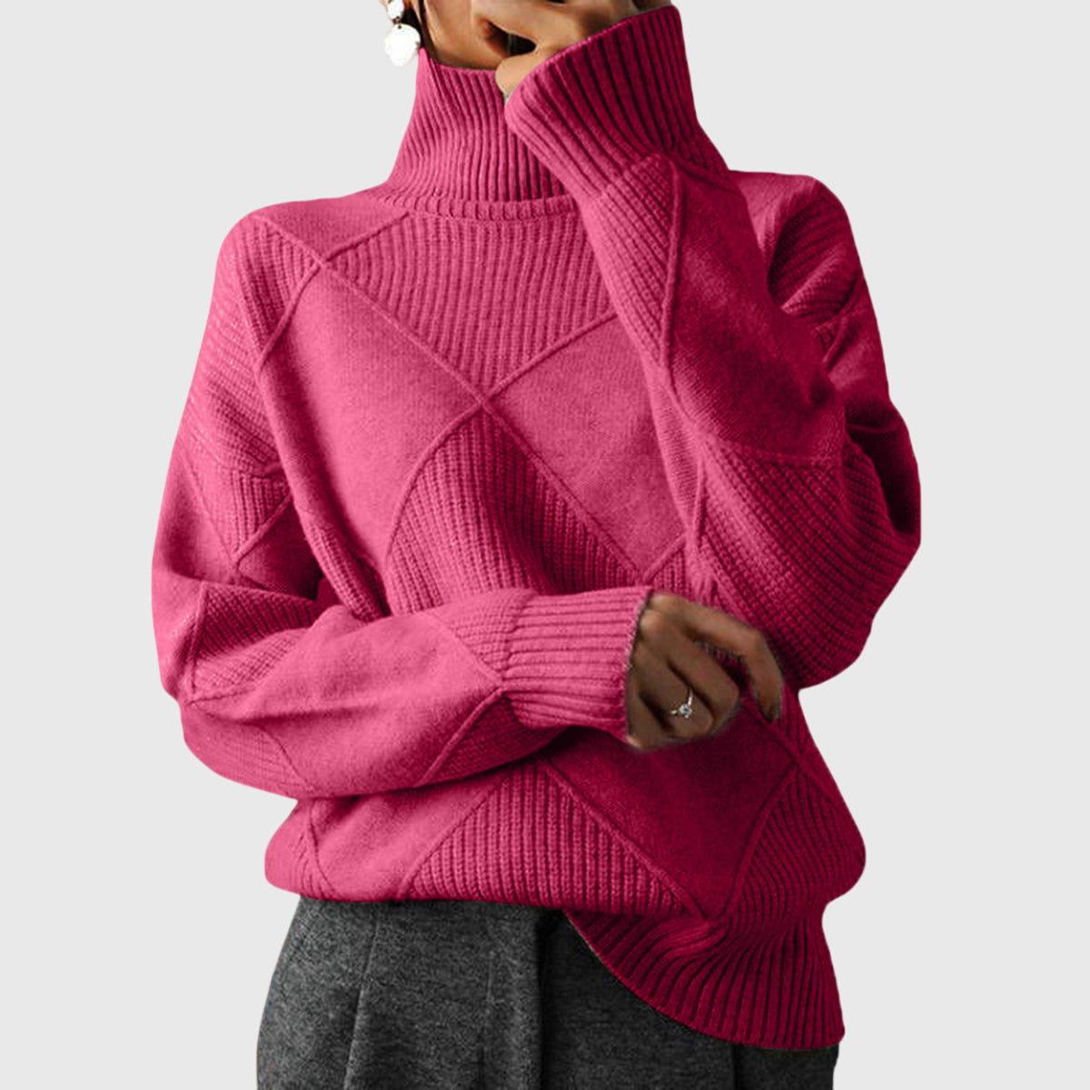 Women's Rib-Knit Roll-Neck Pullover – Rose